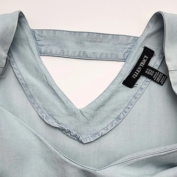 Ellen Tracy 100% Tencel Light Blue Denim V-Neck Cutout Short Sleeves Top Size 1X - Picture 6 of 14